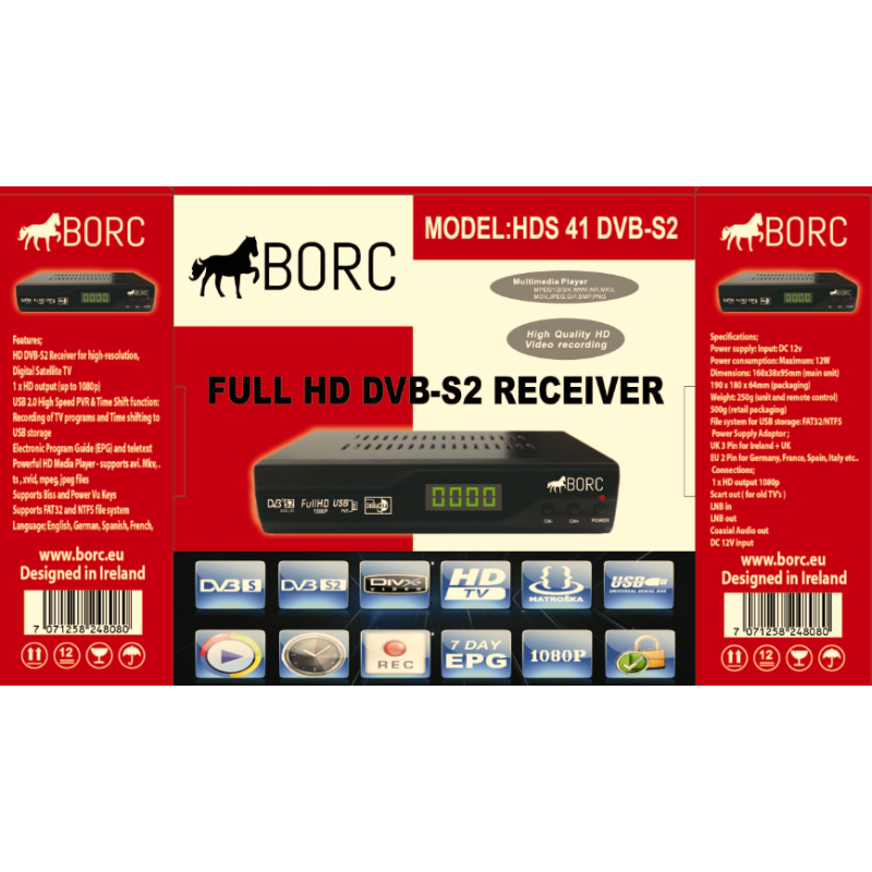 BORC HD DVB-S2 PVR Satellite Receiver - 12V DC