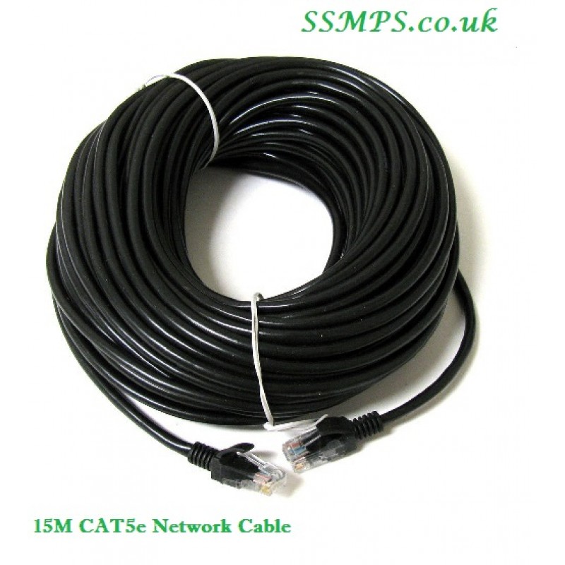 15m CAT 5E Network Lead RJ45 BLACK - 15m Ethernet Patch Cable