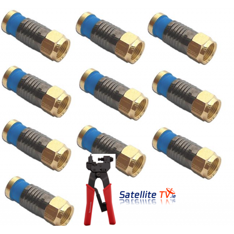 F-Connector Crimping Tool + 10 Gold F-Connectors