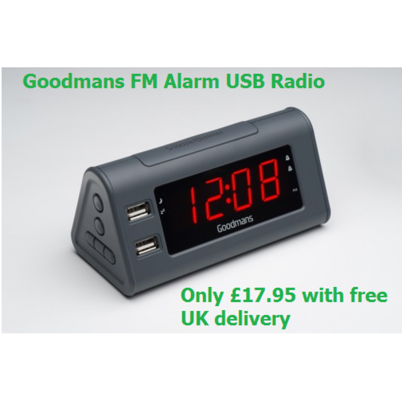 Goodmans Alarm Clock with FM Radio and 2 x USB Charging Ports Goodmans Alarm Clock with FM Radio and 2 x USB Charging Ports