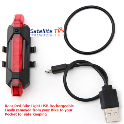 Water Resistant USB Rechargeable LED Bike Rear Light RED 